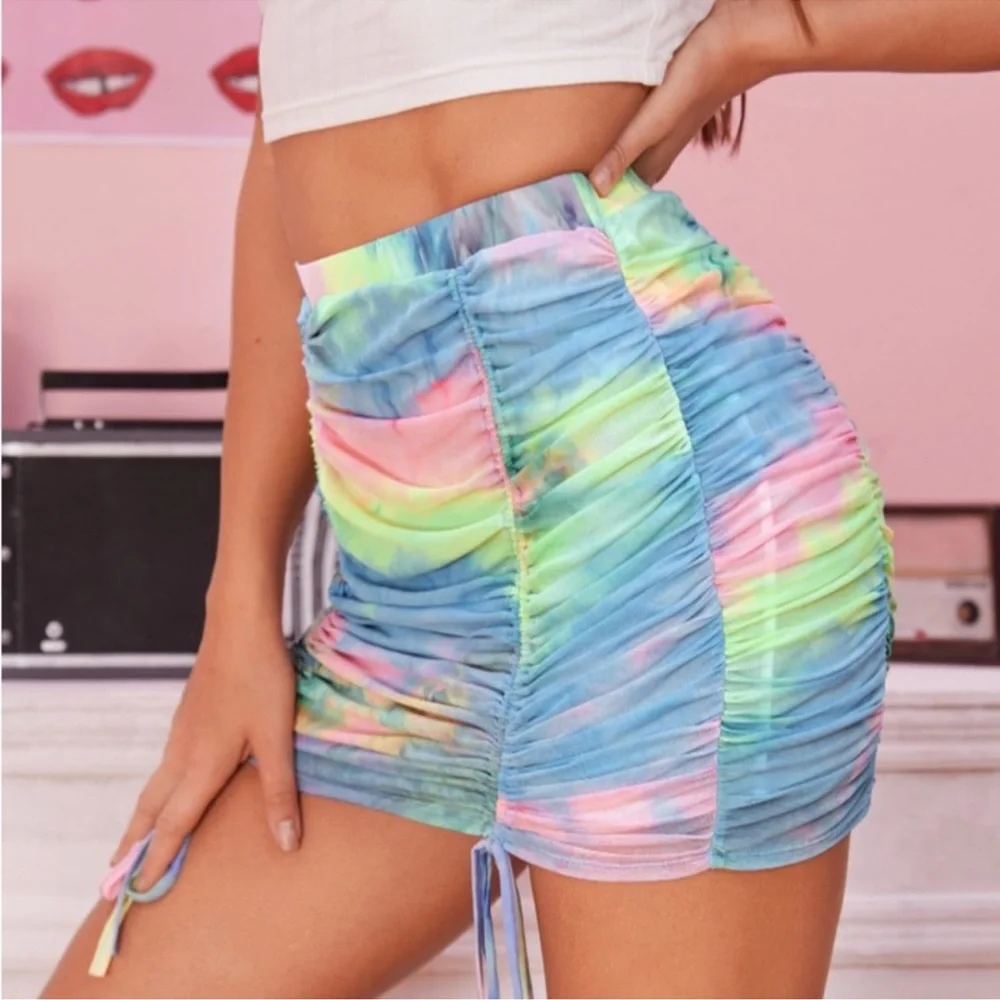 Colorful Ruched Mini Skirt - Picture 1 of 5